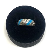 Sterling silver inlaid turquoise ring, size 6,