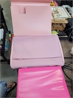 Laptop cover, pink file folder, pink three-ring