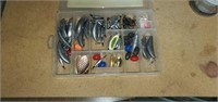Lot of lead fishing weights (sinkers), and hooks.