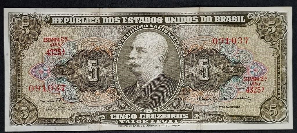 Brazil  5 Cruzeiros note