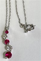 18" 10KT Gold Chain/STS Ruby/White Topaz Pend