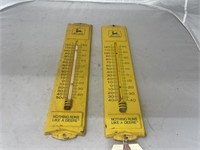 2 Metal John Deere Thermometers 13"