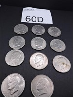 Eleven 1971D Eisenhower Dollar Coins