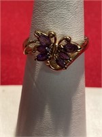 14 K GP ring. Size 6 3/4. Amethyst butterfly with