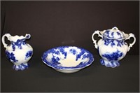 3pc Flow Blue Johnson Bros. Wash Vienna Bowl &