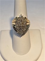 14K Yellow Gold Diamond Cluster Cocktail Ring