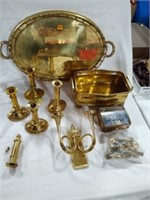Brass lot, flower box,candlestick holders,