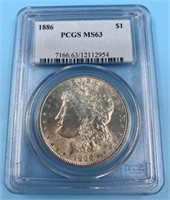 PCGS Graded, MS 63, Morgan Silver dollar  1886
