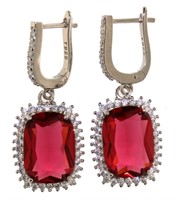 Radiant Cut 16.00 ct Ruby Dangle Earrings