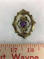 Victorian era gold filled brooch with amethyst