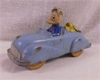 1956 Donald Duck & Pluto rubber toy roadster car