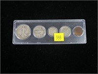 Type set, 5 coins with 90% silver