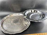 Lot of 3 platters: silver-plated serving platter a