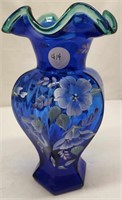 Cobalt Hexagon Vase/ Green Crest HP QVC 1998