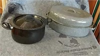 Gray enamel roaster with lid & black pan with