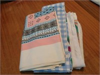 Nice vintage pink and blue tablecloth, 50x64 -