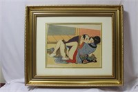 A Japanese Shunga Painting or Woodblock