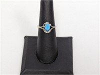 .925 Sterling Turquoise/Clear Stone Ring Sz 6.5