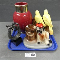 Assorted Pottery Pieces - Bookends, Bank