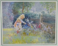 Print of Children by Rail Fence
