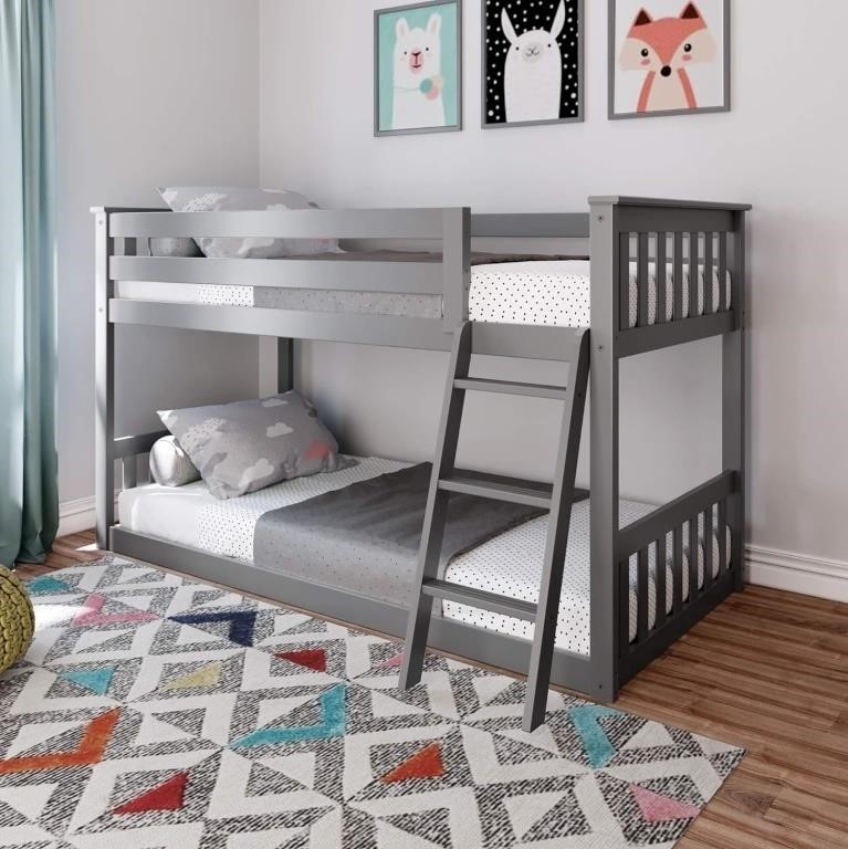 Max & Lily Twin Over Twin Low Bunk Bed with Ladder