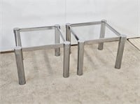 2 CHROME AND GLASS TABLES - 19" TALL X 14.75" SQ