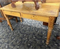 Antique Oak Library Table (W/ 2 Drawers)