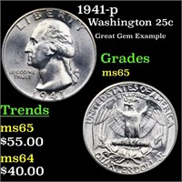1941-p Washington 25c Grades GEM Unc