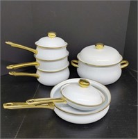 White Enamel & Brass Cookware