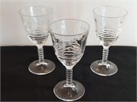 3pc Federal Glass Wheel Cut Water Goblets Floral