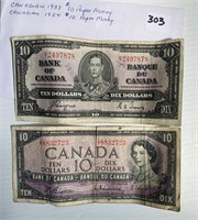 2 Canadian $10 Paper Money(1954&1937)