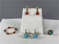 14K and 18K Yellow Gold Turquoise Coral Earrings