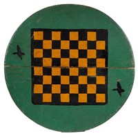 AMERICAN PAINT-DECORATED BARREL LID GAMEBOARD,