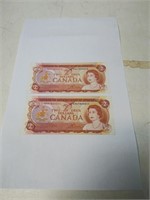 TWO 1974 CANADA TWO DOLLAR BILLS