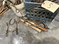 Assorted Tools, Wire, Horseshoes, Misc.