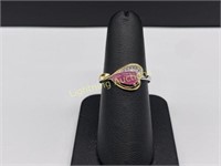 STERLING SILVER PINK TOURMALINE AND CZ RING