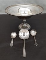 Sterling Pedestal Bowl and 3 Spoons