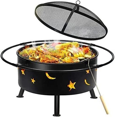 30 Round Steel Firepit - Stars and Moons Design