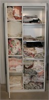White Cabinet w/ Linens & Vintage Handkerchiefs