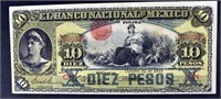 1913 $10 Pesos Banco Nacional De Mexico Currency