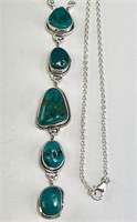 18" Sterling Turquoise Drop Necklace 27 Grams