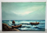 Acrylic Ocean Scene beached canoe Painting