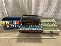 3 vintage tool boxes- 2 plastic and 1 metal