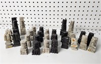 Vtg Mexican Aztec Carved Onyx Chess Set (30pc)