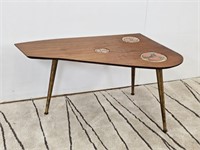 TEAK TABLE WITH GERMAN POTTERY INSERTS
