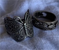 Sterling Silver Butterfly and Frog Rings Sz 7