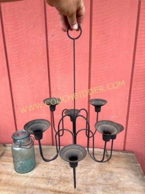 Primitive shaker style metal candlabra