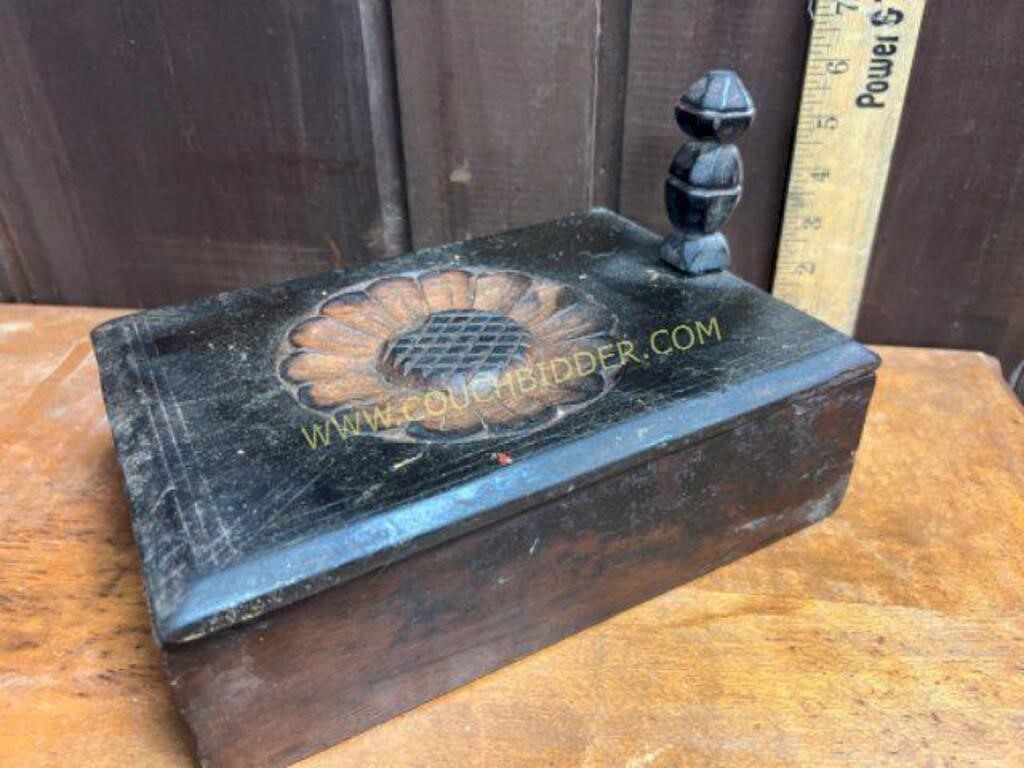 Antique wooden sliding lid keepsake  box