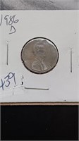 1986-D Lincoln Penny Damaged