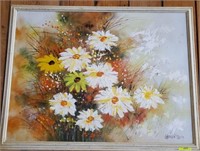 OIL ON CANVAS DAISIES SIGNED WELLS